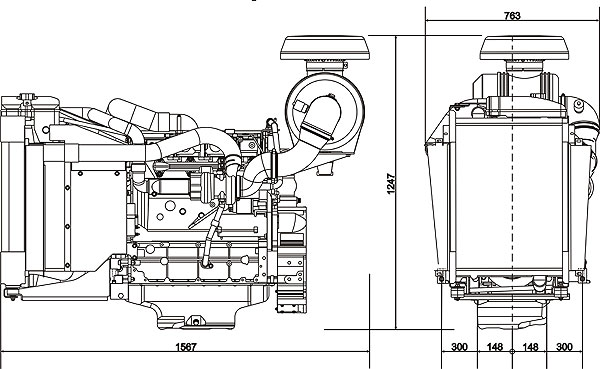 Габаритный чертеж Volvo Penta TAD531GE Габаритный чертеж Volvo Penta TAD531GE